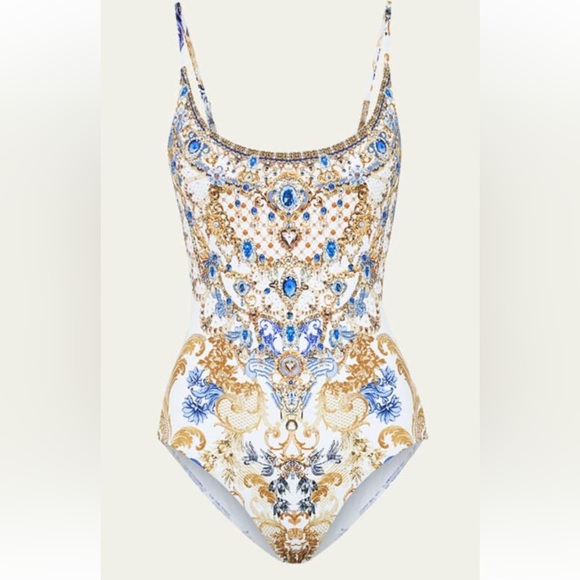 NWT $329 Camilla Blue Gold One Piece Swimsuit Size XS scoop Neck Soulsear - Picture 4 of 13